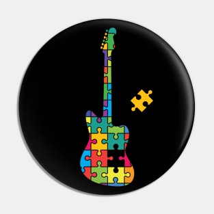 Color Puzzle Offset Style Electric Guitar Silhouette Pin