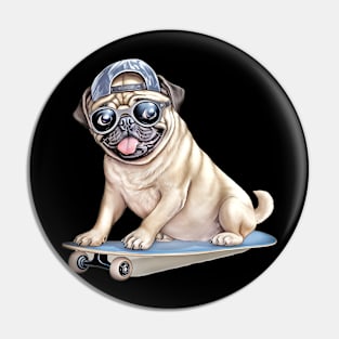 Pug Dog on Skateboard Pin