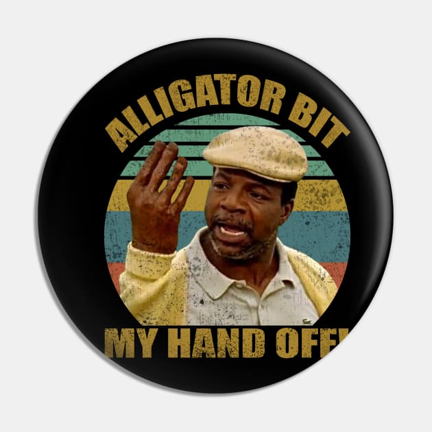 Alligator Bit My Hand Off! 80s Pin by danterjad