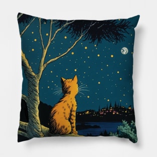 Marmalade Cat Looking at a View over a Lake Pillow