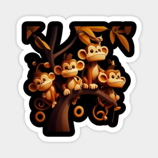 FOUR LITTLE MONKEYS IN A TREE Magnet