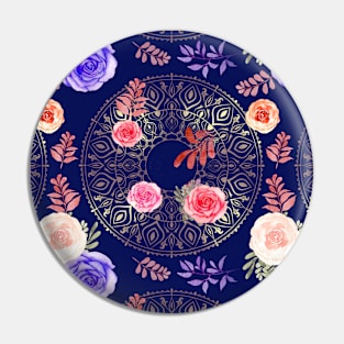 Spring Mandalas and Roses Midnight Blue Pin