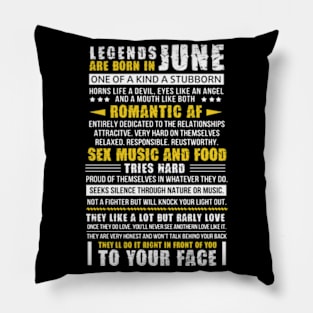 Legends Are Born in June Funny Birthday Gift Pillow