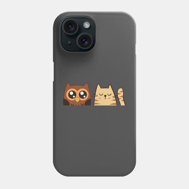 a cat and an owl Phone Case by Amadej