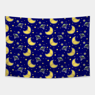 UFO Star and Moon Pattern Tapestry