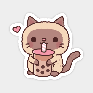 Cute Siamese Cat Loves Drinking Bubble Tea Magnet