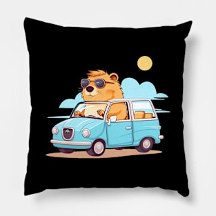 Cute Capybara drive a car Pillow