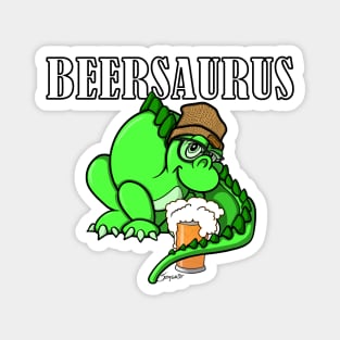 Funny BEERSAURUS Dino Dinosaur Beanie wearing Beer Lover Saurus Magnet