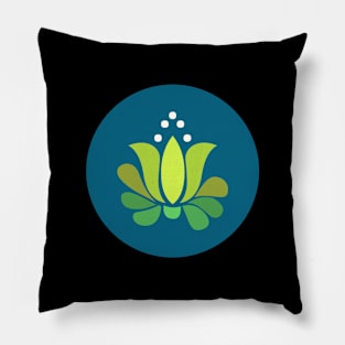 shining lotus floral in lime green on blue Pillow