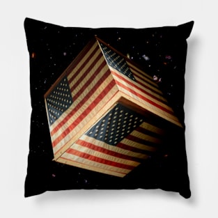 American Flag Cube in Space Pillow