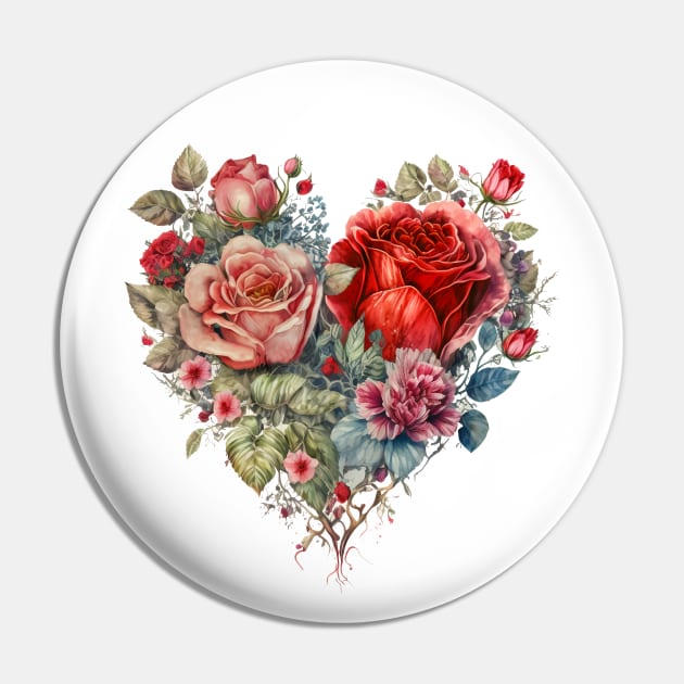 Heart Shaped Rose Flowers Bouquet Pin by Biophilia