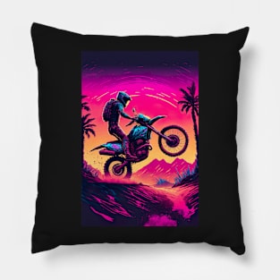 Cyber Future Dirt Bike With Neon Colors Pillow