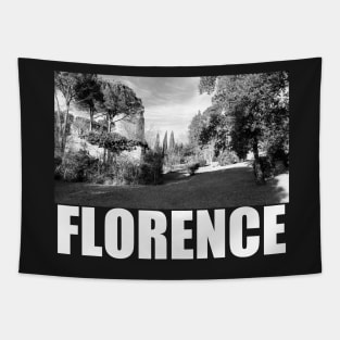 Florence Black and White Photography Travel Landscape (white text) Tapestry