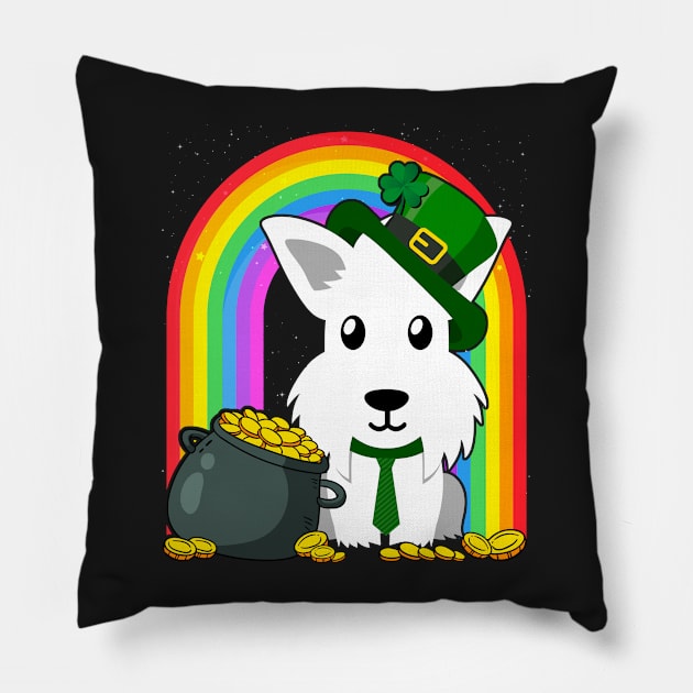 White Terrier Rainbow Irish Clover St Patrick Day Dog Gift product Pillow by theodoros20