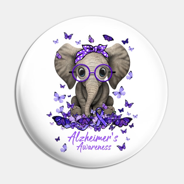 Alzheimer's Awareness Ribbon Elephant Pin by osami