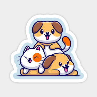 Cute Dog And Cat Playing Cartoon Magnet