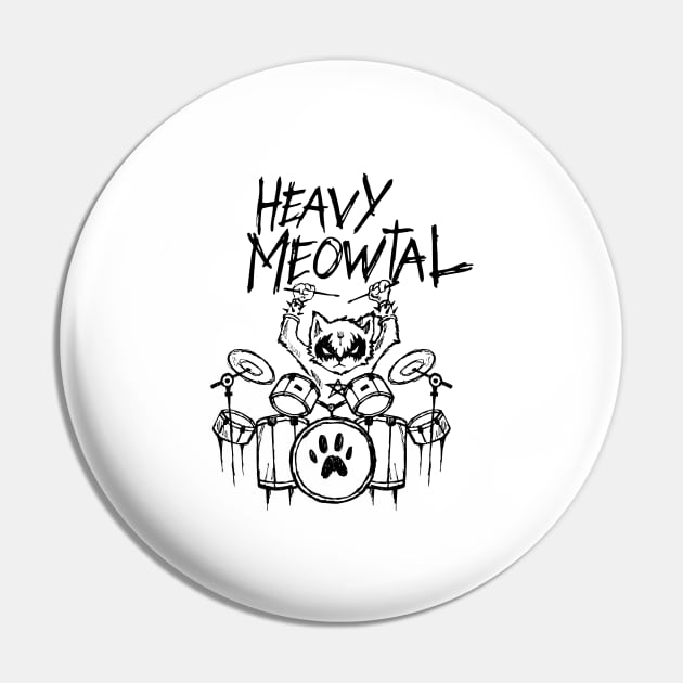 Heavy Metal Headbanger Gift Drummer Cat Playing Drum Meowtal Pin by TellingTales