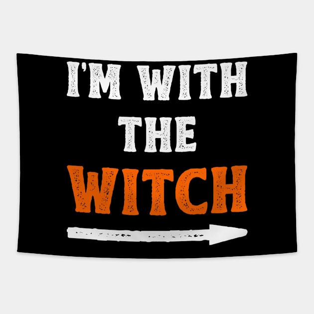 Funny Halloween I'm With The Witch Costume Couple Tapestry by DLEVO