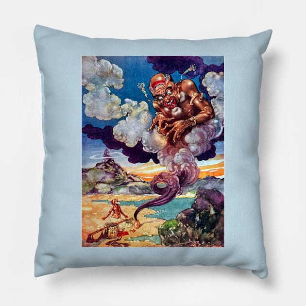 The Fisherman and the Genie - Arabian Nights, Rene Bull Pillow by forgottenbeauty