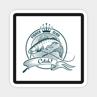 Badge or label with jumping salmon. Magnet