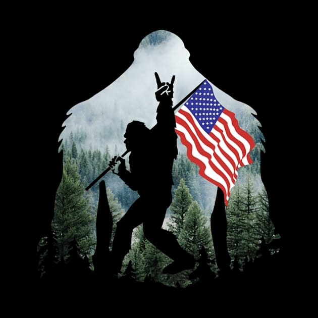 Bigfoot Into The Forest USA Flag by Phylis Lynn Spencer