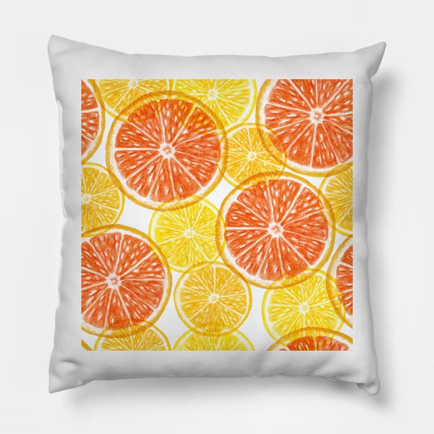 Orange, Grapefruit transparent slices seamless pattern. Summer colorful citrus. Translucent tropical fruits Pillow by likapix