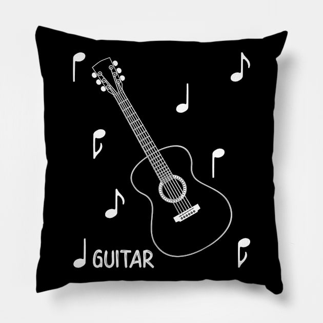 Musical Notes Acoustic Guitar Pillow by AngelFlame