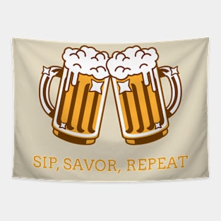 Beer Sip Savor Repeat Tapestry