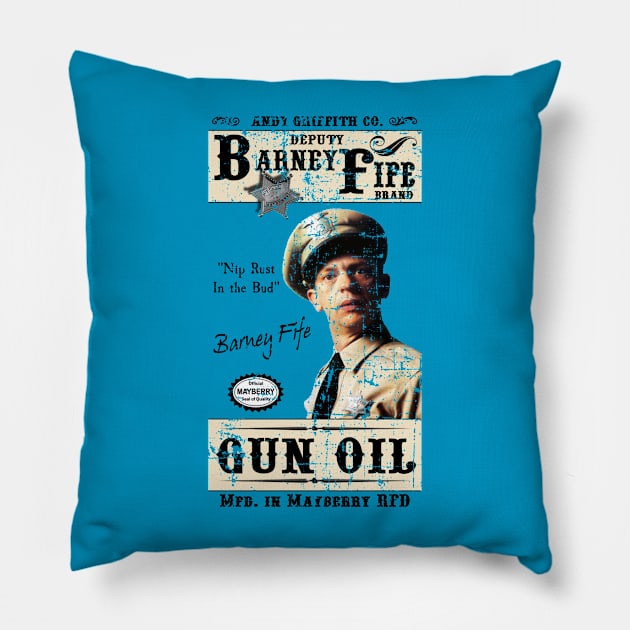 Barney Fife Gun Oil distressed Pillow by woodsman