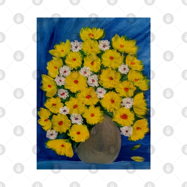 Yellow and white daisy's flowers in a light gold vase by kkartwork