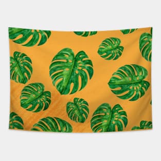 Mustard Tropical Monstera Tapestry