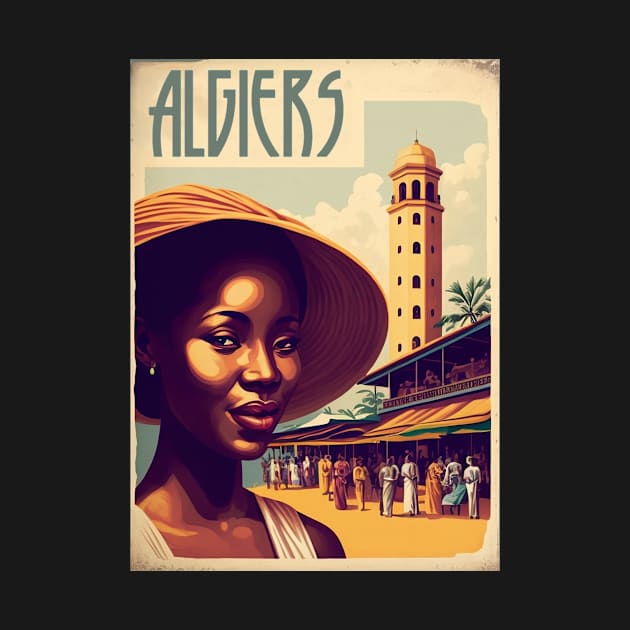 Algiers Woman Algeria Vintage Travel Art Poster by OldTravelArt