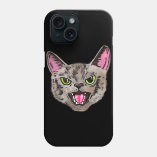 Angry watercolor cat with green eyes Phone Case