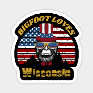 Bigfoot loves America and Wisconsin Magnet