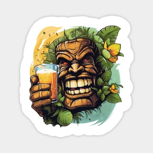 Tiki Statue Holding A Beer Magnet