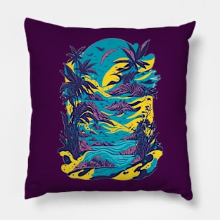 Retro Abstract Beachscape Pillow