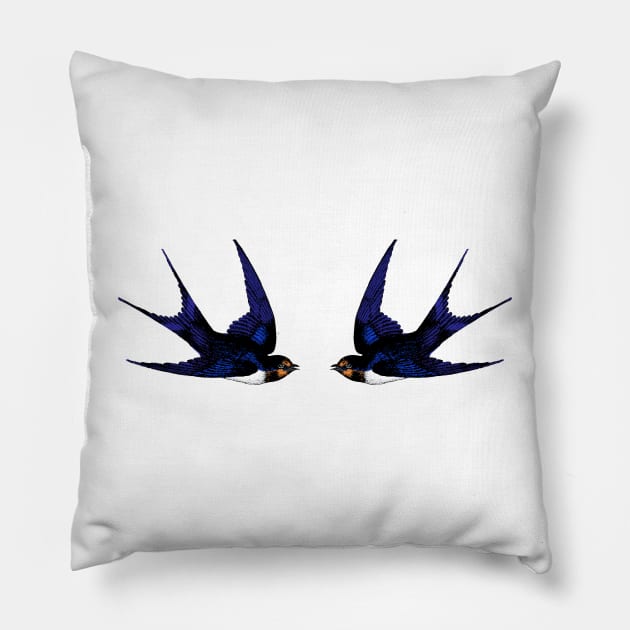 Twin Swallows Pillow by Wright Art