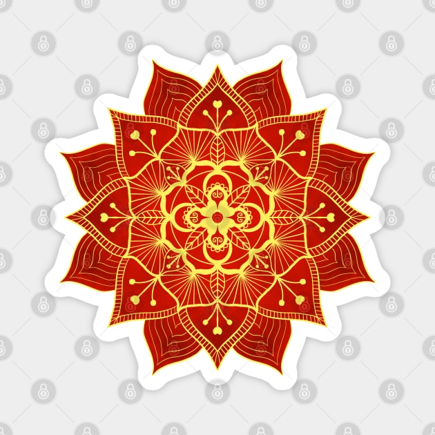 Gold and Red Floral Mandala Magnet by Orchyd