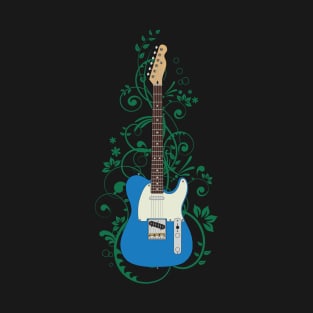 Blue T-Style Electric Guitar Flowering Vines T-Shirt