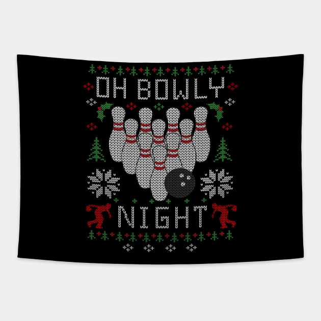 Oh Bowly Night Bowling Ugly Christmas Sweater Tapestry by TeeCreations