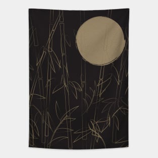 Golden Moon in Bamboo Forest Tapestry