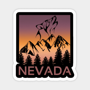 Neveda Sunset Wolf Howling at The Moon Trees and Mountains. Magnet