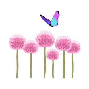 Butterfly flying over allium flowers T-Shirt