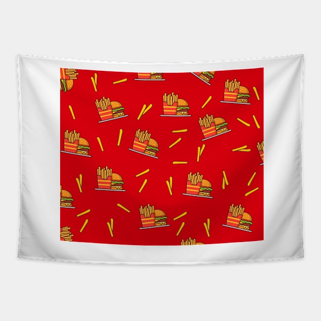 Burger and Fries Tapestry by timegraf