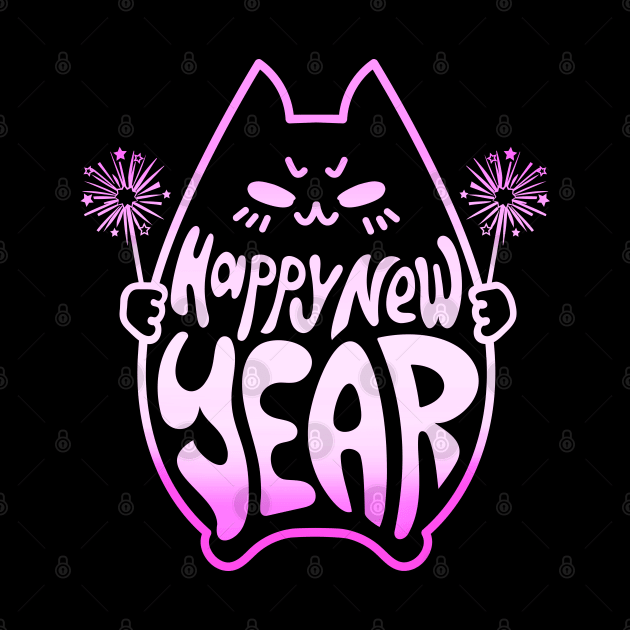 Happy New Year Cat Celebration #2 Pink Gradient by mareescatharsis