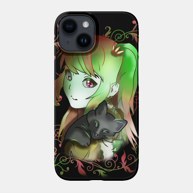 Green witch girl with black kitten for anime fans - Witch - Phone Case | TeePublic Green witch girl with black kitten for anime fans - Witch - Phone Case | TeePublic