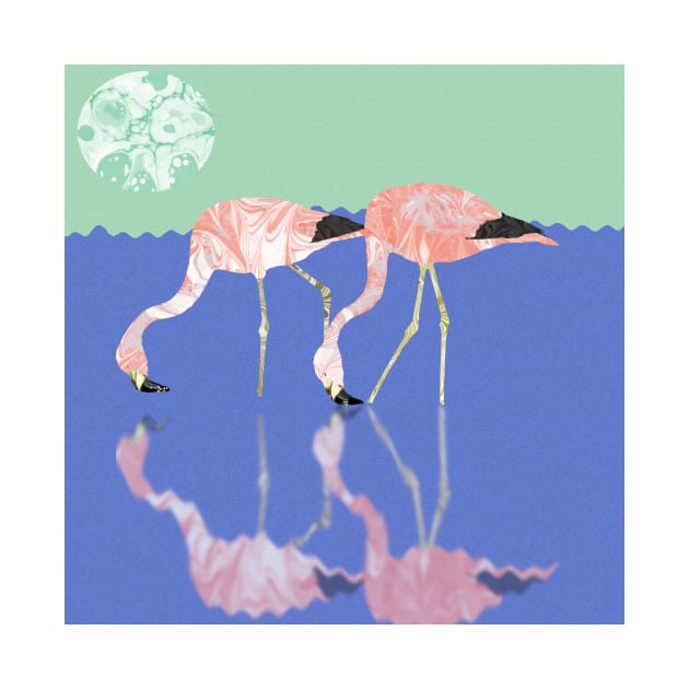 Marbled Paper Wading Flamingos by MarbleCloud