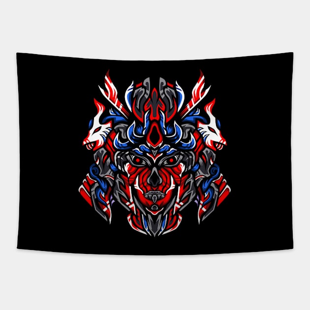Red samurai's army artwork illustration Tapestry by jimmyagustyan