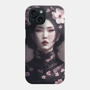 [AI Art] Pretty cherry blossom, main color black Phone Case