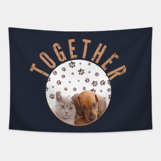 Together Dogs and Cats friendship Tapestry